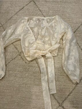 Nordstrom Cream Floral Satin Crop Lingerie Top Size XS